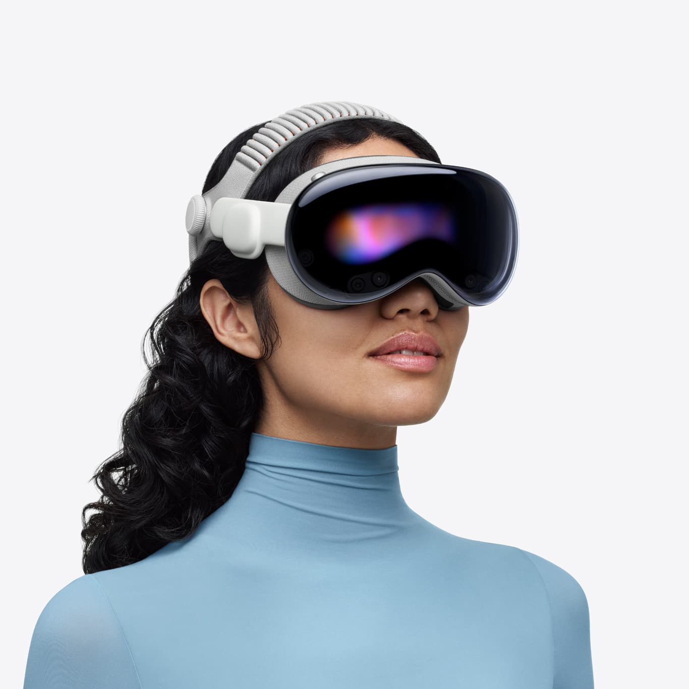 Person wearing Prism headphones, facing right toward the headline